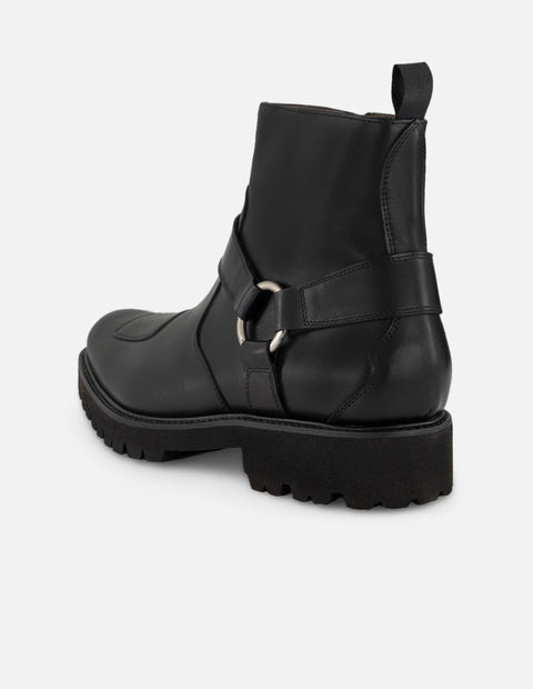 Botines negros de piel para hombre estilo motociclista con detalle tipo chopper