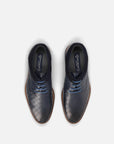 Blucher en piel con grabado mosaico color azul