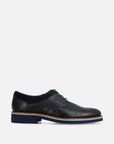 Blucher en piel con grabado mosaico color azul