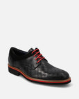Blucher en piel con grabado mosaico color negro