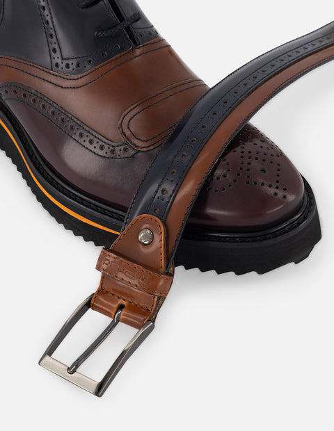 Cinturón en piel florantik multicolor con detalle en picado María para hombre