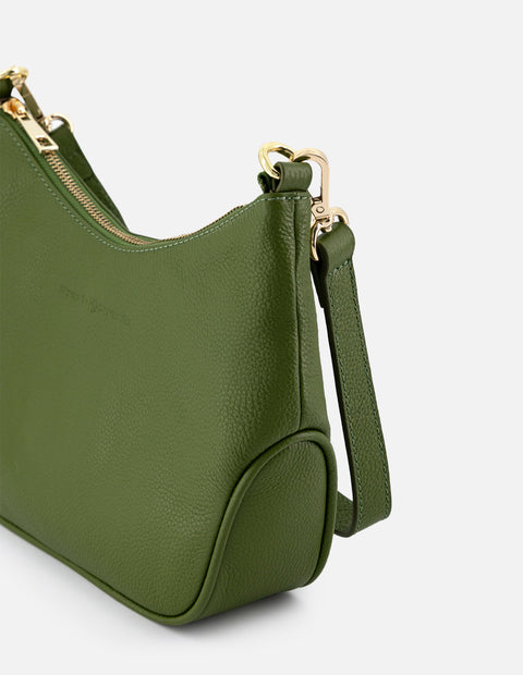 Bolso de hombro de piel para mujer color verde con detalles en color dorado