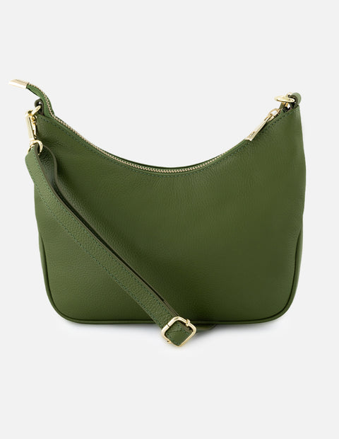 Bolso de hombro de piel para mujer color verde con detalles en color dorado