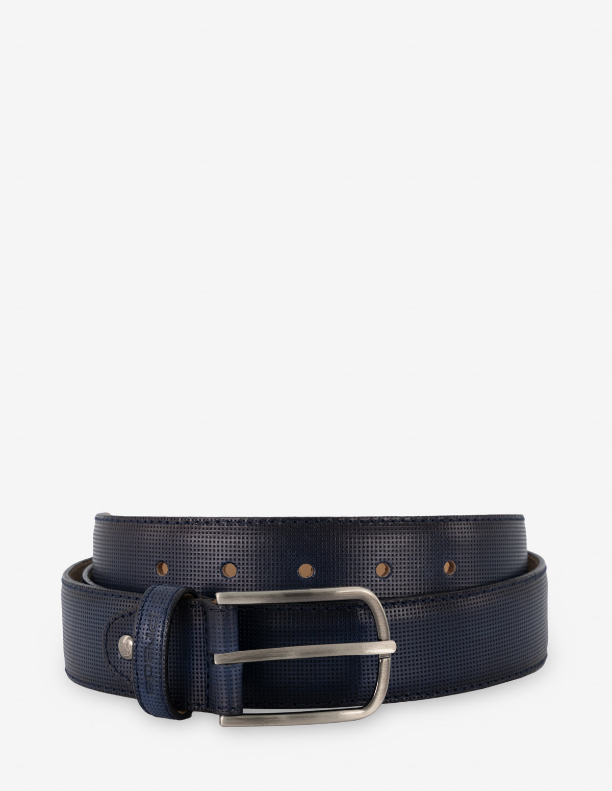 Cinturón en piel color azul con grabado para hombre