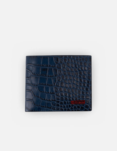 Cartera  en piel con grabado tipo coco color azul  con interior rojo para hombre