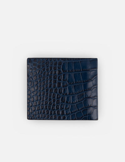 Cartera  en piel con grabado tipo coco color azul  con interior rojo para hombre