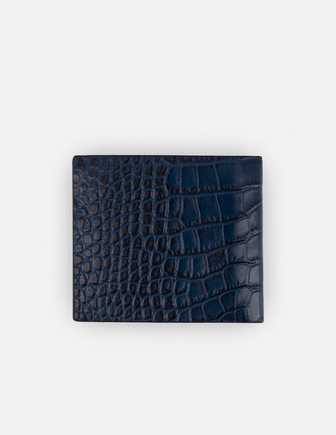 Cartera  en piel con grabado tipo coco color azul  con interior rojo para hombre