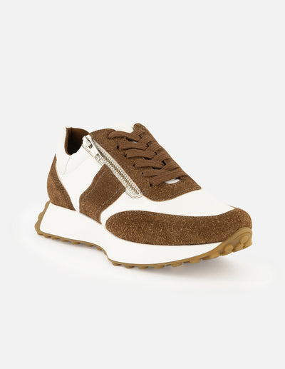 Tenis de lycra color blanco para mujer y detalle en color caoba