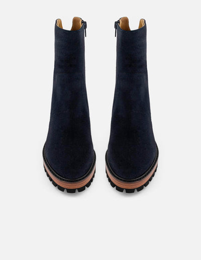 Botines azul ante de mujer suela tipo combat ultraligera