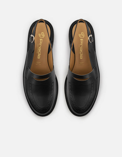 Mocasines de piel para mujer color negro destalonado