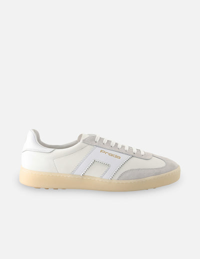 Tenis en piel napa color blanco con detalles en piel ante para hombre
