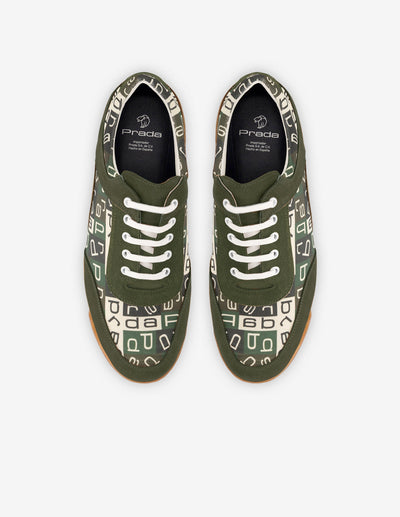 Tenis verdes de ante y textil para hombre con letras Prada