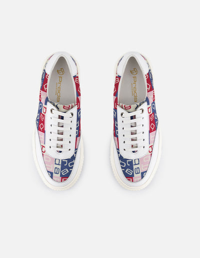 Tenis de piel color blanco para mujer con textil color rosa