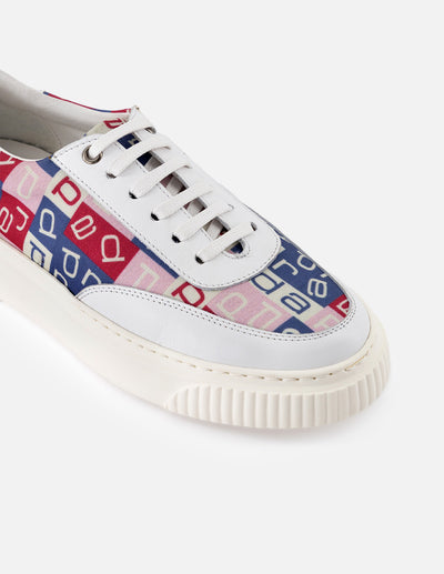 Tenis de piel color blanco para mujer con textil color rosa