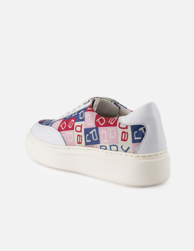 Tenis de piel color blanco para mujer con textil color rosa