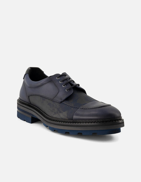 Zapato Blucher azul para hombre en piel y textil