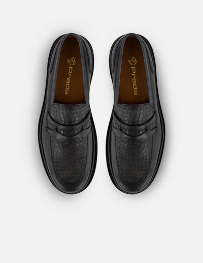 Mocasines negros piel para hombre grabado tipo coco