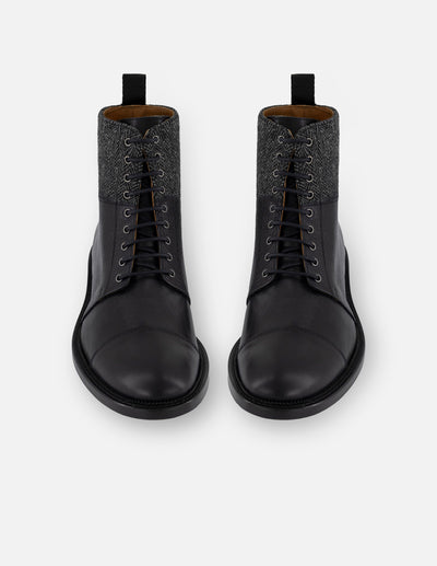 Botines negros piel y textil para hombre con caña tipo espiga