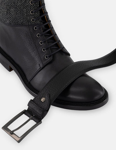 Botines negros piel y textil para hombre con caña tipo espiga