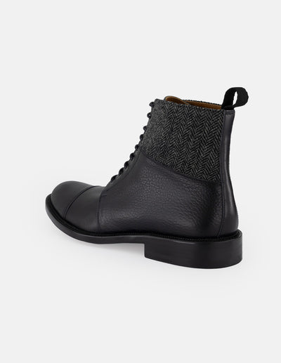 Botines negros piel y textil para hombre con caña tipo espiga