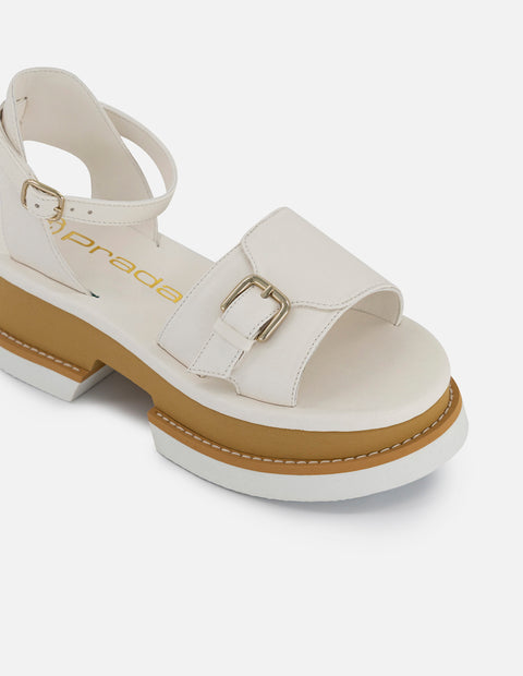 Sandalia de piel color blanco para mujer con plataforma