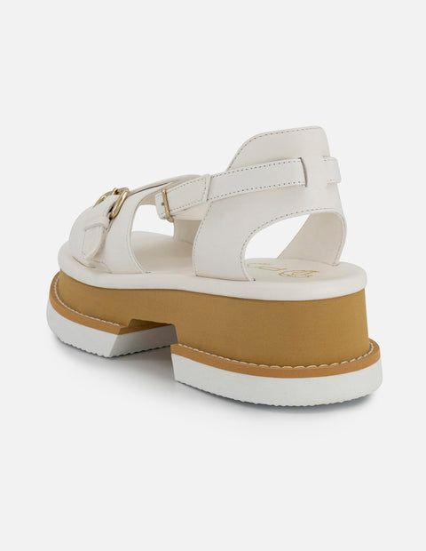 Sandalia de piel color blanco para mujer con plataforma