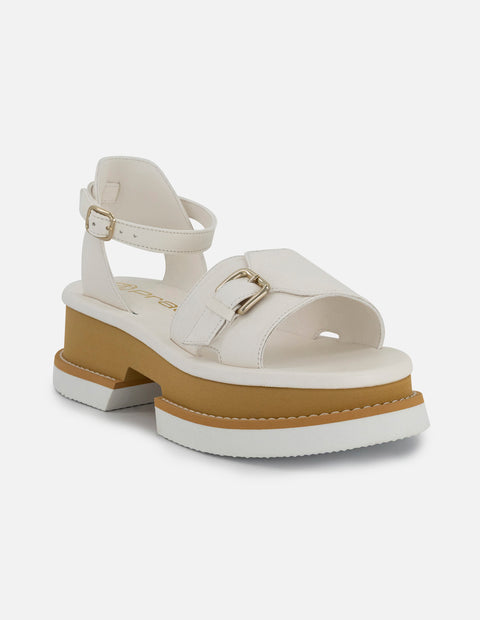 Sandalia de piel color blanco para mujer con plataforma