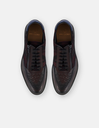 Zapato inglés vino piel textil para hombre con camuflaje