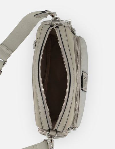 Bandolera gris nylon para mujer con 5 compartimentos