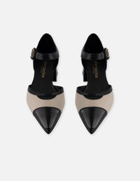 Zapatilla negra piel para mujer con diseño bicolor