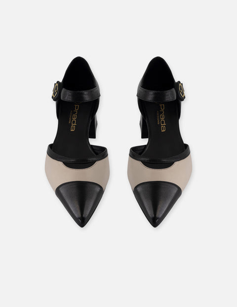 Zapatilla negra piel para mujer con diseño bicolor