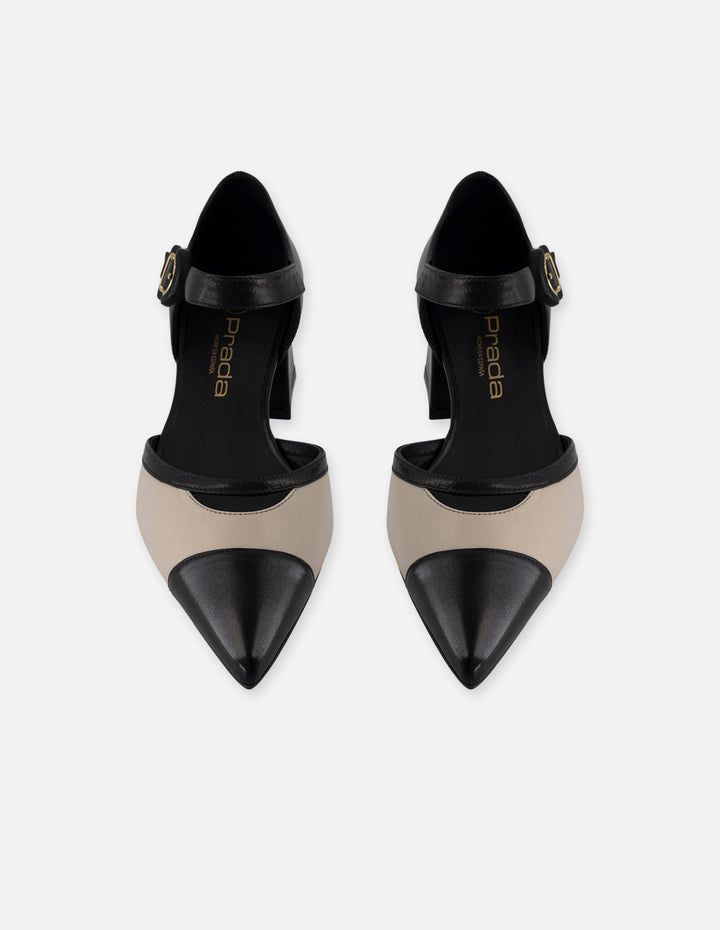 Zapatilla negra piel para mujer con diseño bicolor