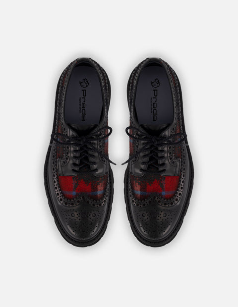 Zapato Blucher negro de piel y textil para hombre