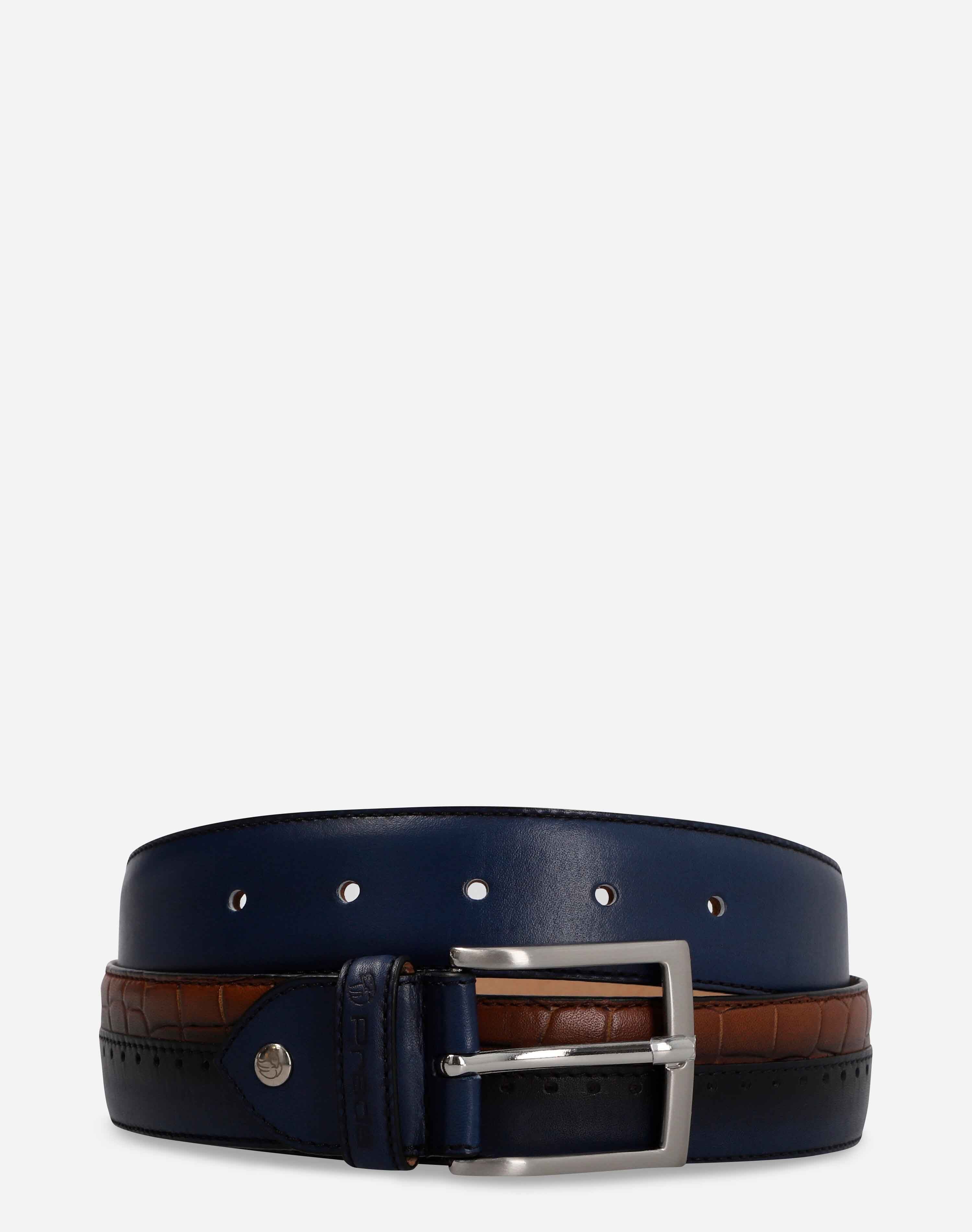 Cinturón en piel con grabado color marino