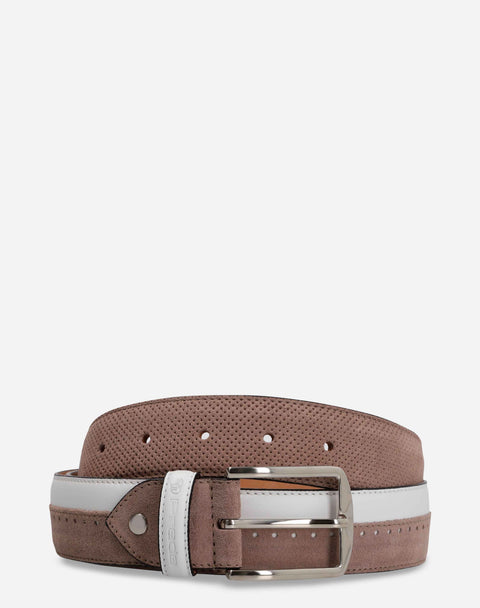 Cinturón en piel con picado luigi beige