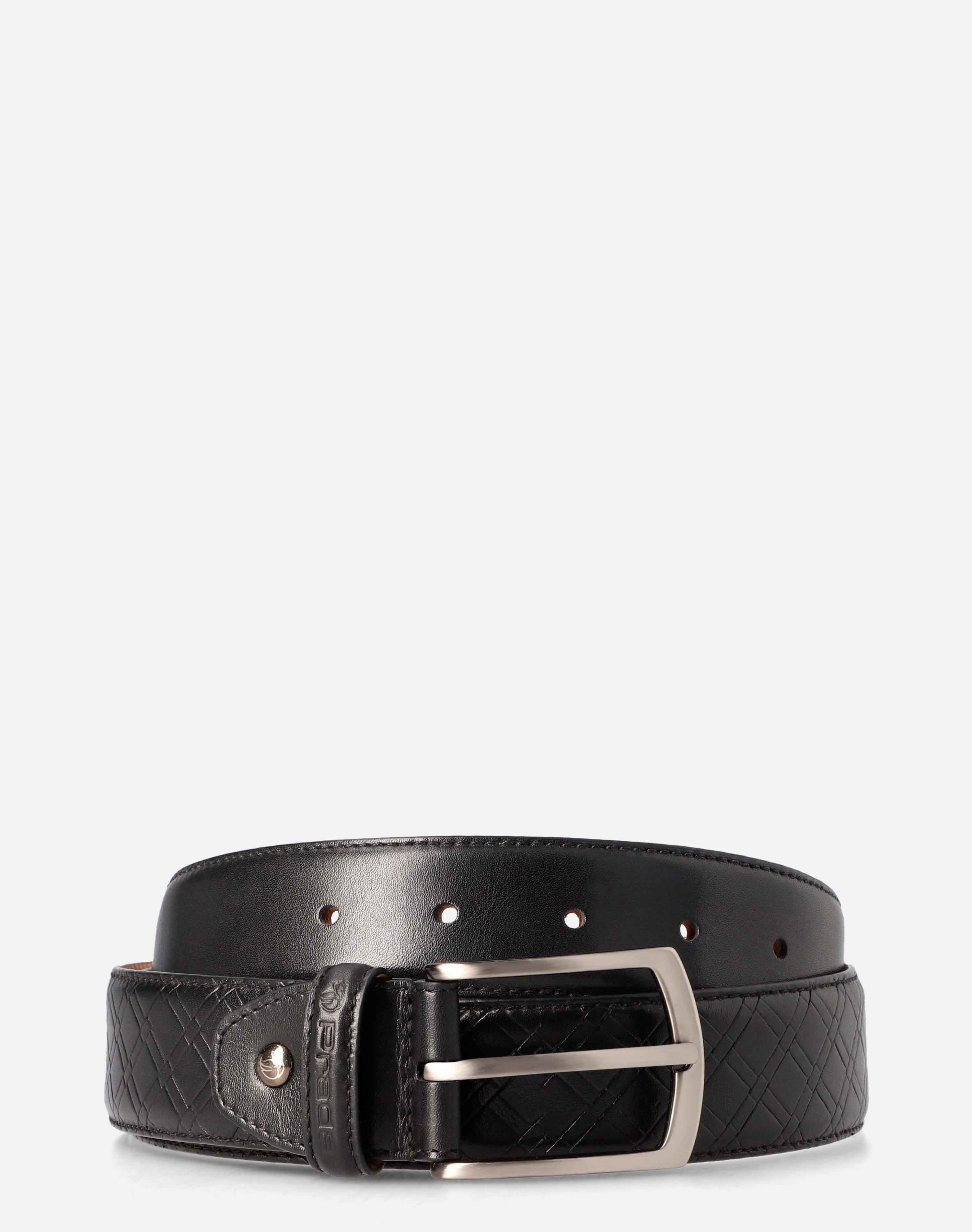 Cinturón en piel con grabado mosaico color negro