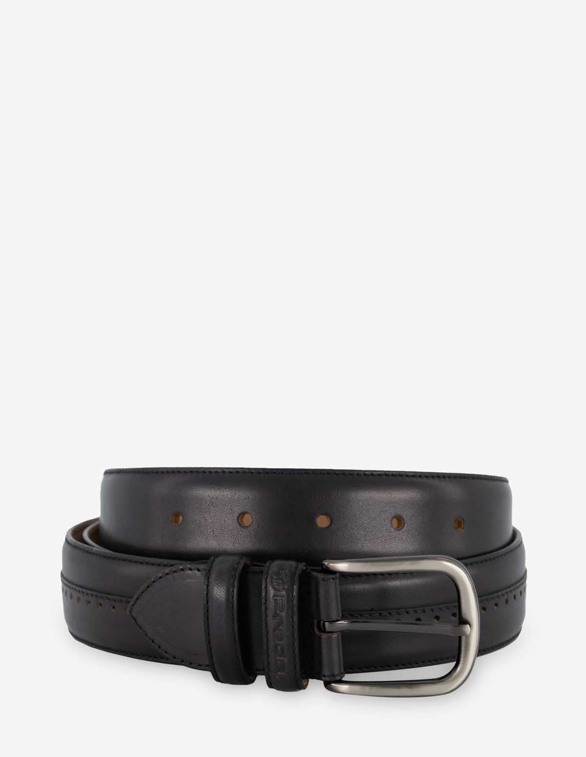 Cinturón en piel color negro con picado para hombre