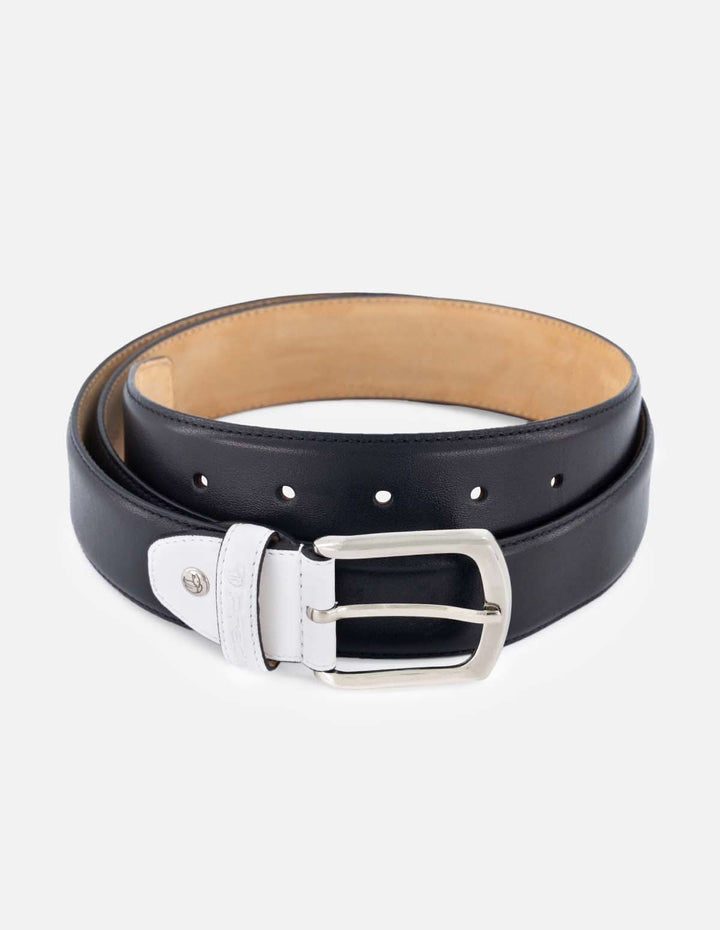 Cinturón en piel color blanco y negro para hombre