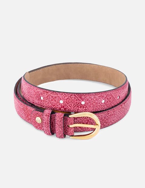 Cinturón en ante grabado color rosa para mujer