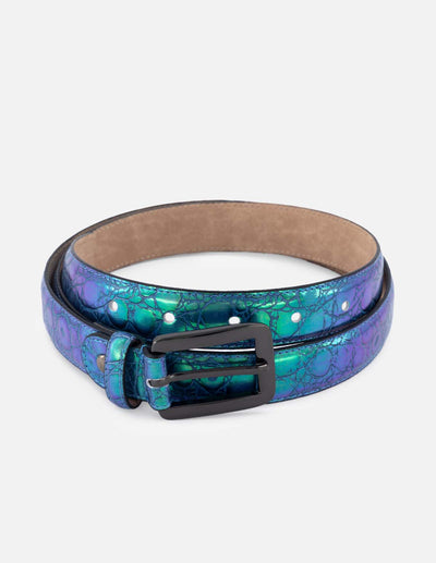 Cinturón en piel con grabado coco color azul para mujer