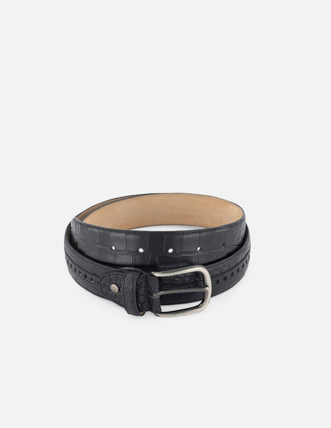 Cinturón  de piel color negro con grabado tipo coco  para hombre