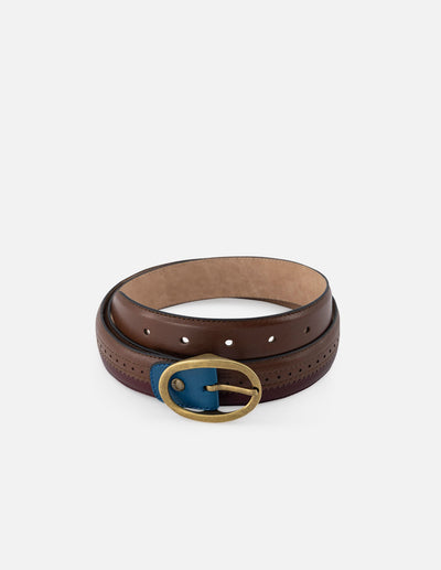 Cinturón de piel para mujer multicolor con hebilla color dorado