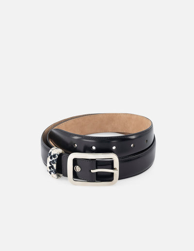 Cinturón de piel florentic color negro para mujer con detalle de grabado tipo serpiente