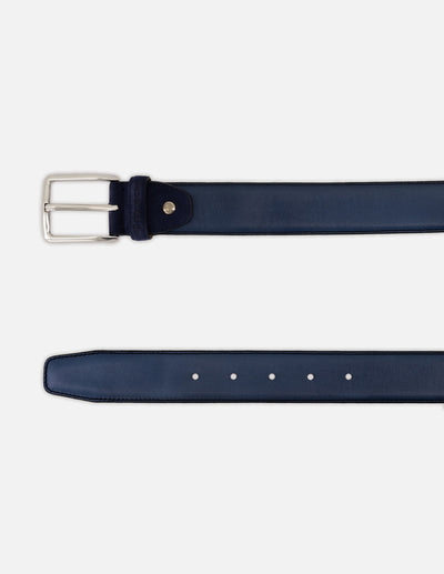 Cinturón en piel napa color azul para hombre