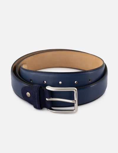 Cinturón en piel napa color azul para hombre