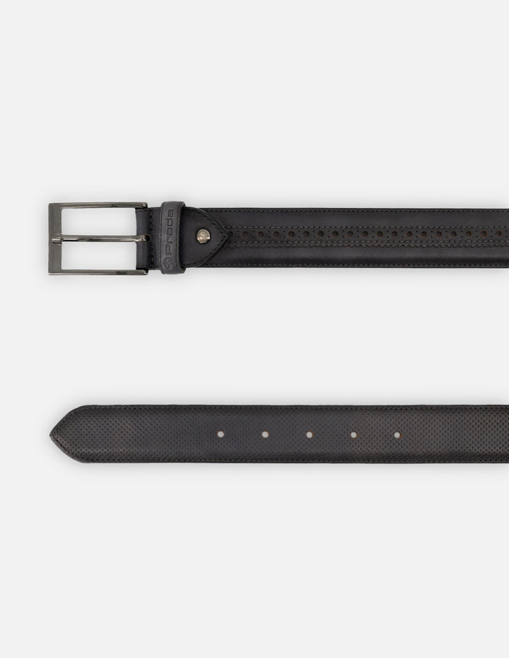 Cinturón en piel napa color gris con picado María para hombre