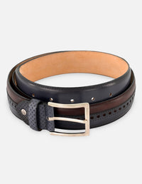 Cinturón en piel napa color azul con picado María para hombre