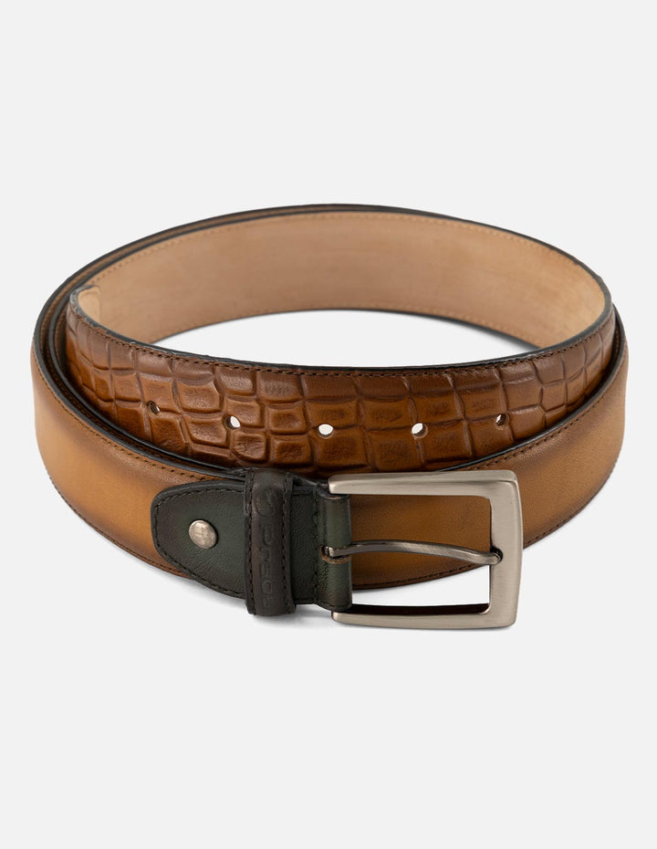 Cinturón en piel napa color cuero para hombre