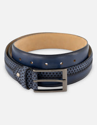 Cinturón en piel grabada color marino para hombre