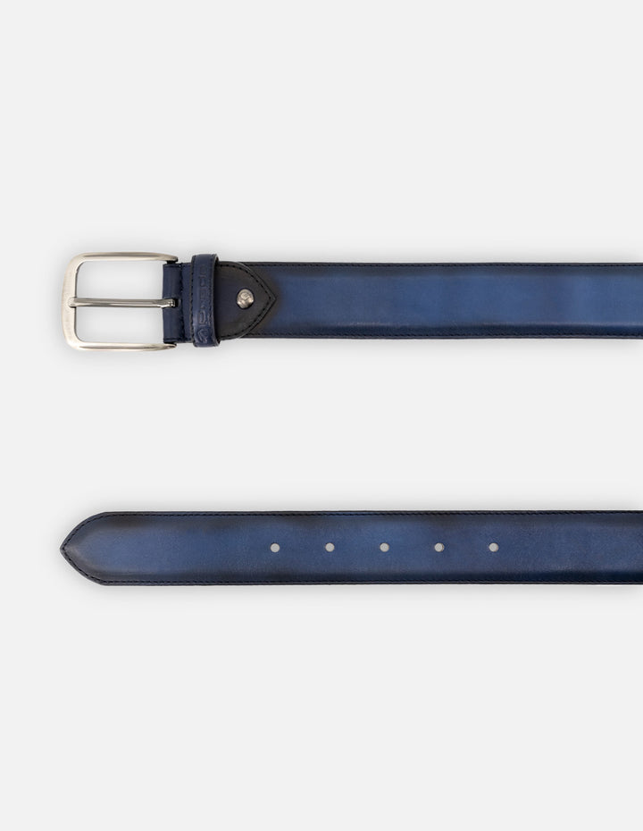 Cinturón en piel napa color azul para hombre